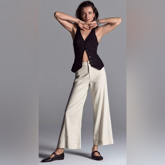 NWT Anthro Maeve The Ettie High Rise Crop Wide Leg Linen Blend Pant Size 32 - Picture 1 of 8